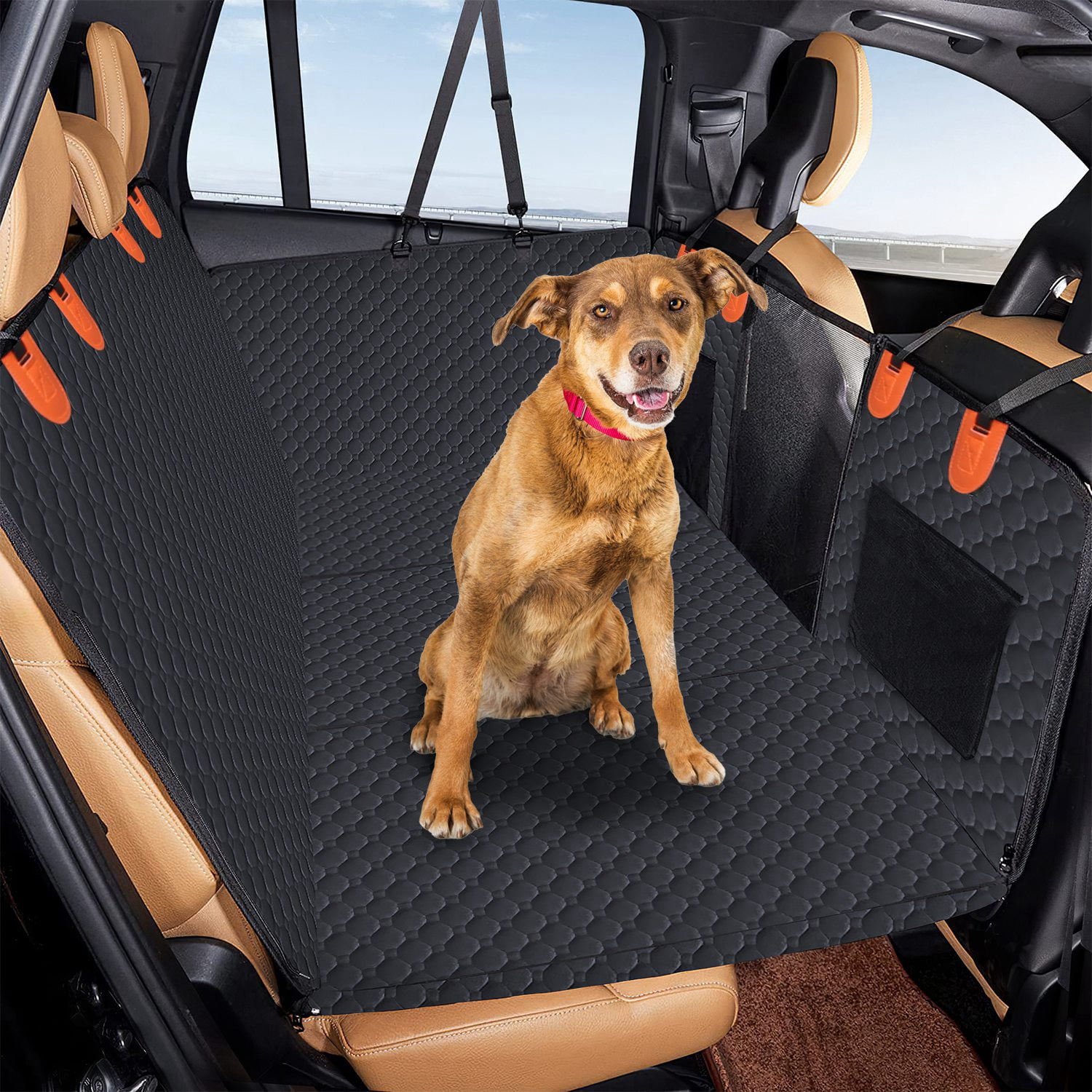 Dog Car Seat Cover TeqHome Dog Car Back Seat Cover with Zipper Mesh ...