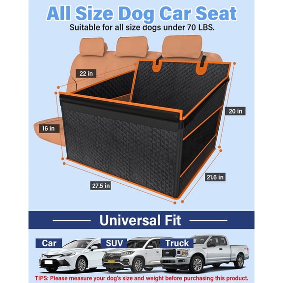 Dog Car Seat for Large Dogs, Back Seat Extender for Dogs, Foldable Pet Car Seat with Waterproof  Fabric and Non-Slip Bottom, All-Around Protection and Strong Support