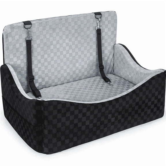 Dog Car Seat for Medium Large Size Dog, Washable Dog Booster Car Seat with Detachable Cover, Pet Car Seat with Thickened Egg Crate Foam, Safety Belts, up to 55 lbs, Large