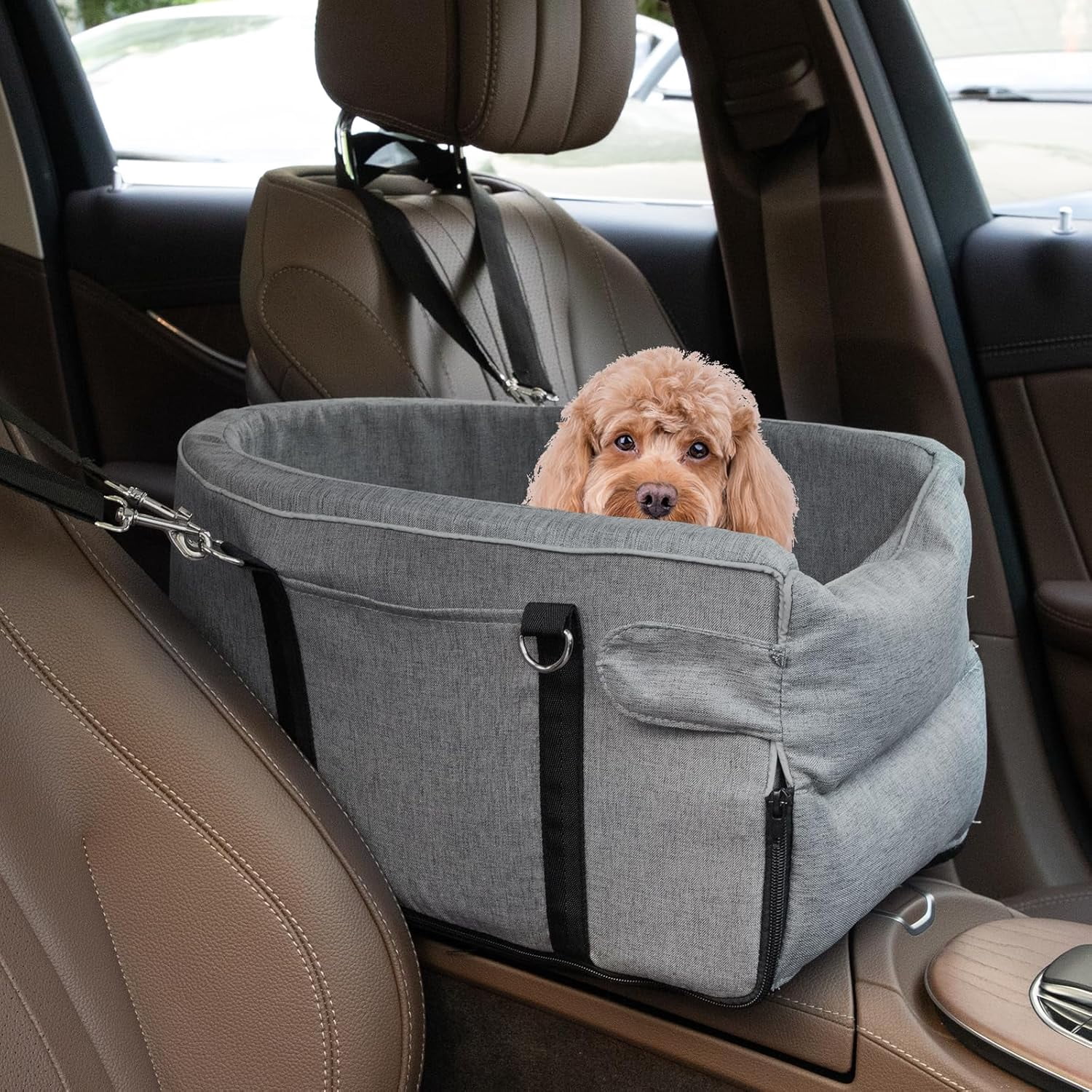 Dog Car Seat for Small Dog Center Console Seat Pet Booster Seat for Car Puppy Car Seat for Small Dogs(Dark Gray)
