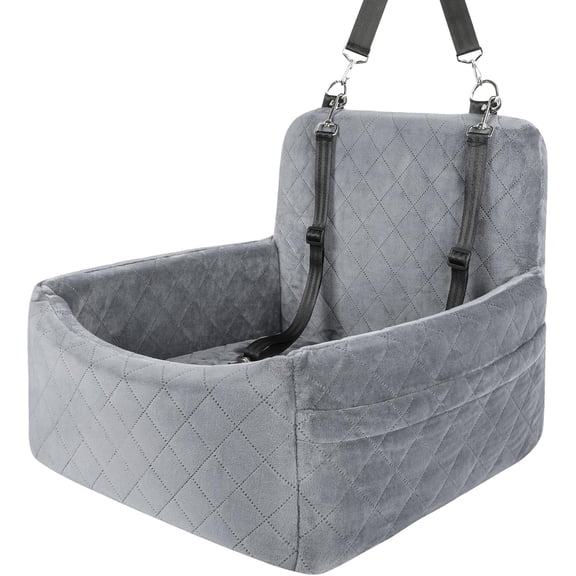 Dog Car Seat for Small Dogs Under 30lbs,Comfy & Safe Travel Bed with Washable Cover,2 Clip-On Safety Leashes and Pockets,Anti-Slip Base,Easy to Install(Grey)
