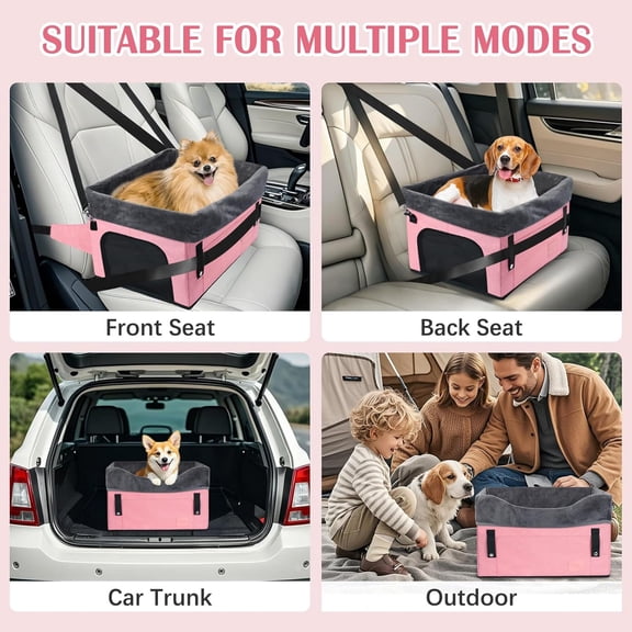 Dog Car Seat for Small Dogs, Detachable Washable Dog Booster Car Seat with Storage Pocket, Breathable Mesh, Safety Leash, Adjustable Straps for Small Pets Up to 25lbs-Pink