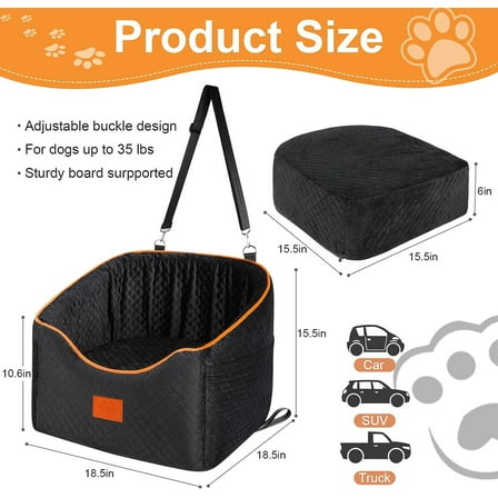 Dog Car Seat for Small Dogs, Memory Foam Booster Dog Seat for Dogs up to 35 lbs, Elevated Pet Car Seat with Washable Removable Cover, Storage Pockets (Black)