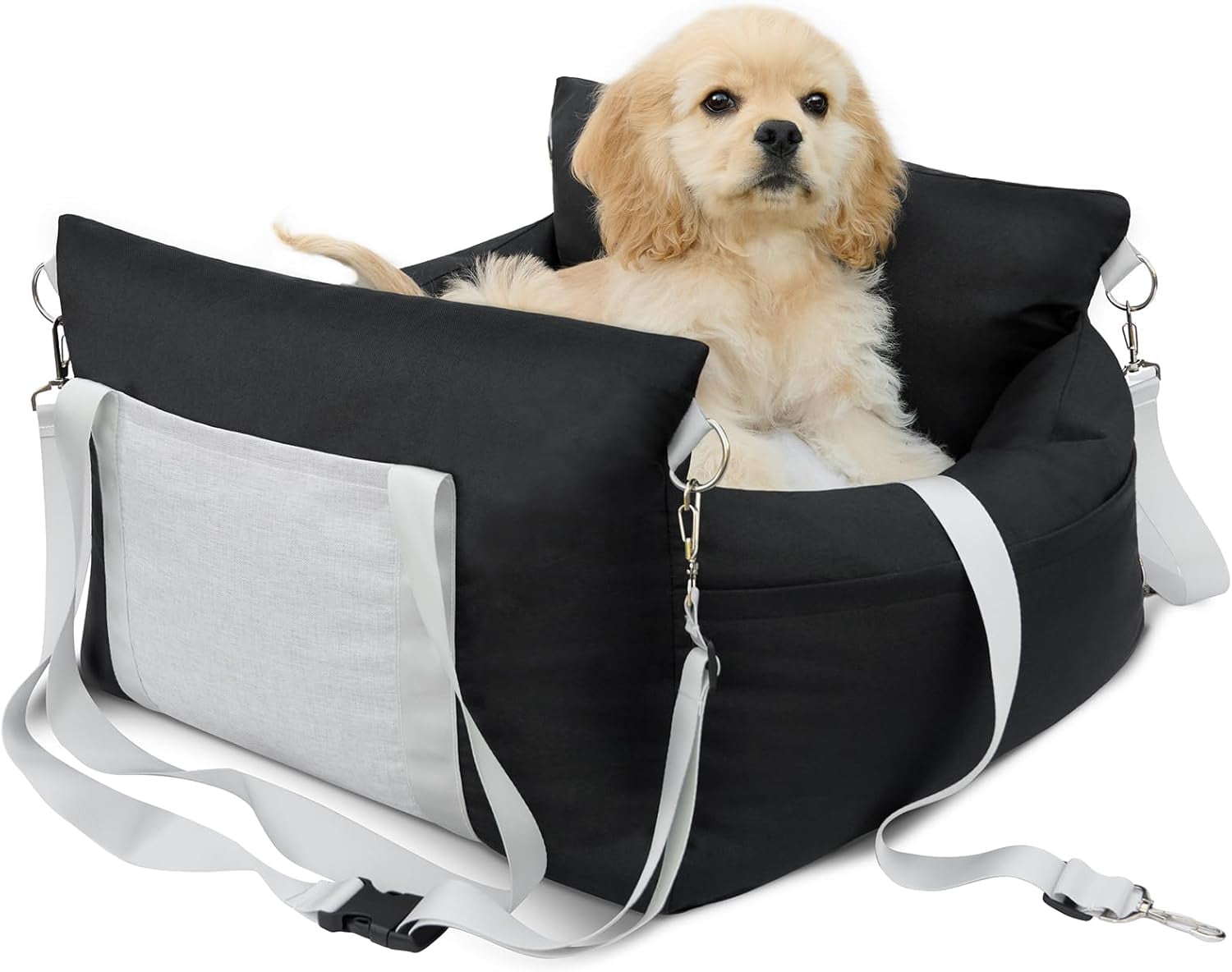 Black Soft-Sided Small Dog Travel Carrier with Safety Leash