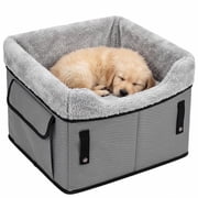 Dog Car Seat for Small Dogs Under 25 lbs, Soft Booster Car Seat with Detachable Washable Cover, Cushion, Safety Belt & Storage Pockets, Gray