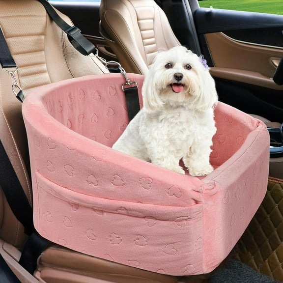 Dog Car Seat for Small Medium Dogs,Detachable Washable Dog Booster Seat Under 30lbs, Pet Car Seats Travel Bed with Storage Pockets and Safety Belt(Pink)