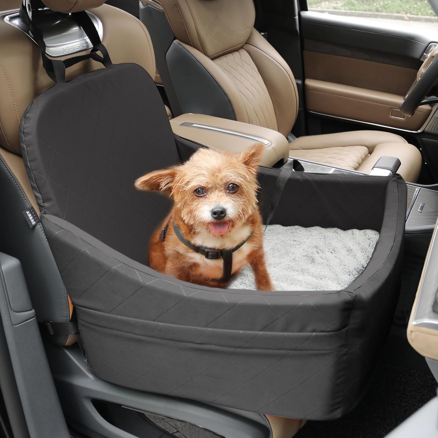 Dog Booster Car Seat For Small Dogs - Memory Foam Pet Seat With Safety Straps, Grey