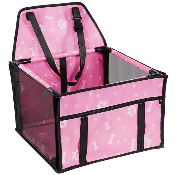 Dog Car Seat, Waterproof and Portable Pet Booster Carrier Seat, with Clip-On Safety Leash and PVC Support Pipe, Foldable Pet Car Basket, Suitable for Small and Medium Pets up to 22lbs, Pink