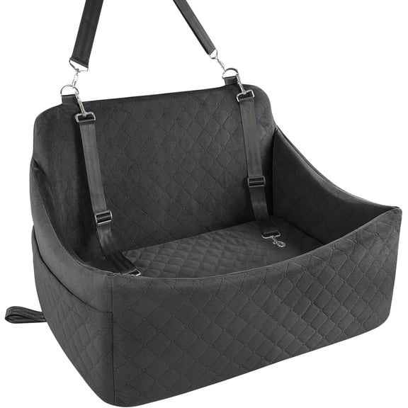 Dog Car Seat for Medium & Large Dogs Up to 55lbs, Memory Foam Cushion, Washable Cover, Safety Straps & Non-Slip Bottom(Black,Large)