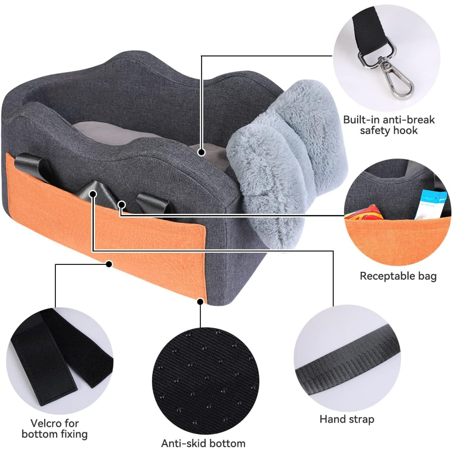 Dog Car Seat for Small Dog Center Console Seat Pet Booster Seat for Car Puppy Small Dogs(Dark Gray)