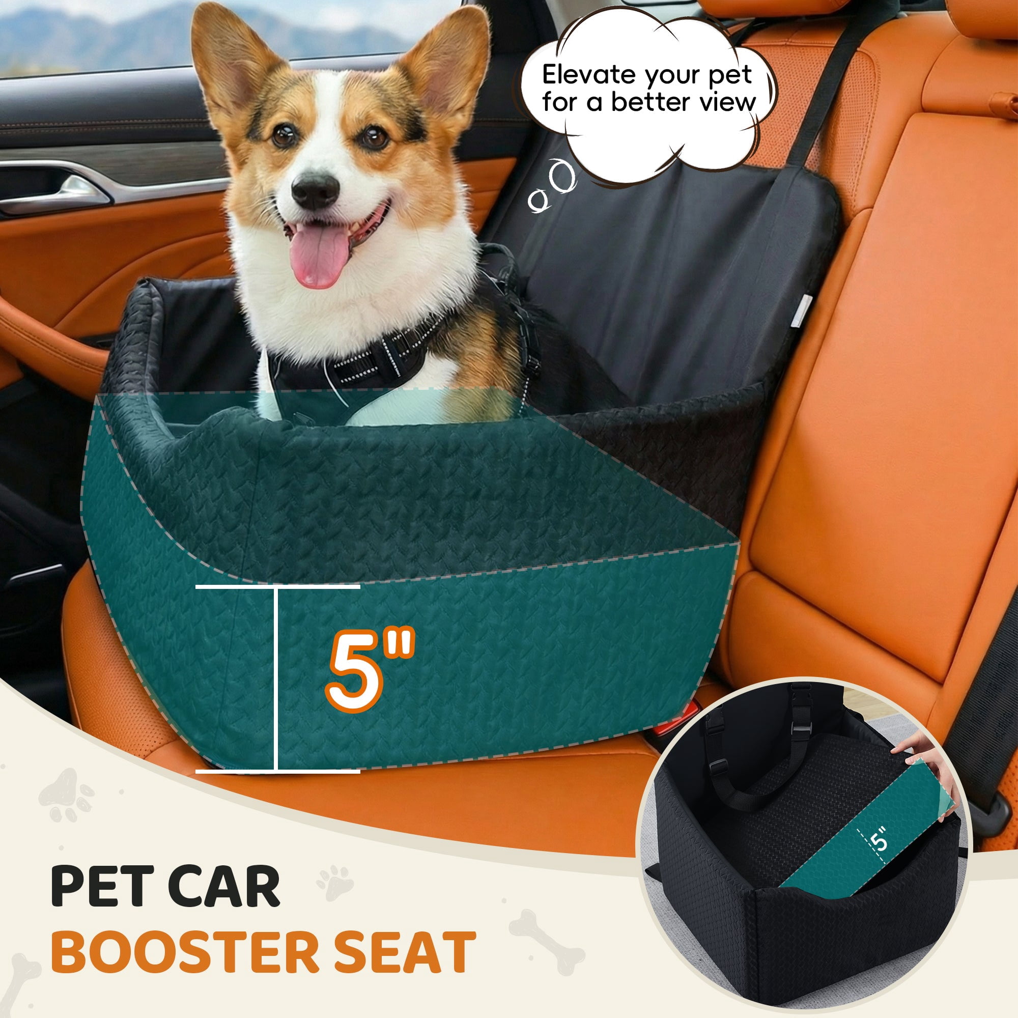 Poshby Dog Car Seat for Small Dogs, Portable Booster Car Seat with Patent Safe Buckles, for Pets up to 35lbs, Black