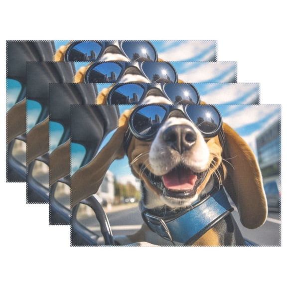 Dog Car Sunglasses 12×18 inch Placemats Heat Resistant Washable Foldable Rectangular Placemats Set Decoration Indoor Outdoor for Kitchen Dining Table 1PC
