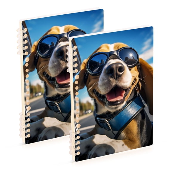 Dog Car Sunglasses Ring Binder Notebook Journey Note Diary College Ruled Spiral Notebook Study Loose Leaf Paper A5 60 Pages
