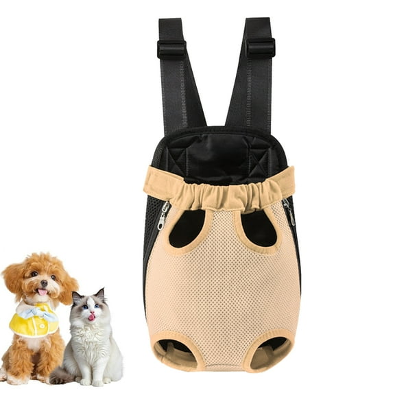 Dog Carrier Backpack, Adjustable Puppy Front Carrier Backpack, Ventilated Cat Chest Carrier for Hiking Camping Travel, Sling Bag for Small Medium Dog Cat Rabbit Puppies, Suit 7.7-14 lbs (Beige, L)