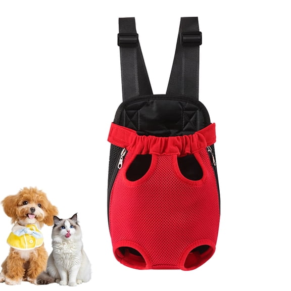 Dog Carrier Backpack, Adjustable Puppy Front Carrier Backpack, Ventilated Cat Chest Carrier for Hiking Camping Travel, Sling Bag for Small Medium Dog Cat Rabbit Puppies, Suit 3-5 lbs (Red, S)