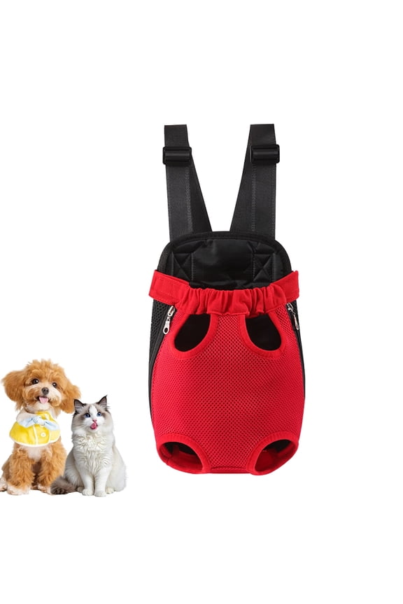 Dog Carrier Backpack, Adjustable Puppy Front Carrier Backpack, Ventilated Cat Chest Carrier for Hiking Camping Travel, Sling Bag for Small Medium Dog Cat Rabbit Puppies, Suit 3-5 lbs (Red, S)
