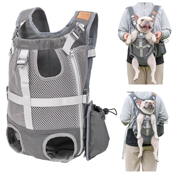 Newborn Brand Pet Carrier Backpack for Small Dogs Cats, Front and Back Carry Travel Bag, Breathable Mesh Puppy Backpack for Hiking Camping Biking with Storage Pouch,Gray,16.5 X 13.4 X 5 Inch