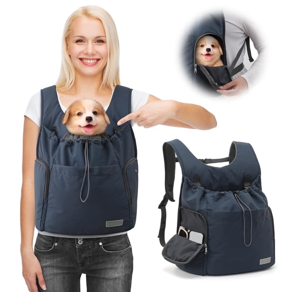 Dog Carrier Backpack for Small Medium Dogs Cats Breathable Adjustable Chest Carrier Secure Front-Facing Pet Travel Bag for Daily Hiking Outdoor Adventures Dark Blue