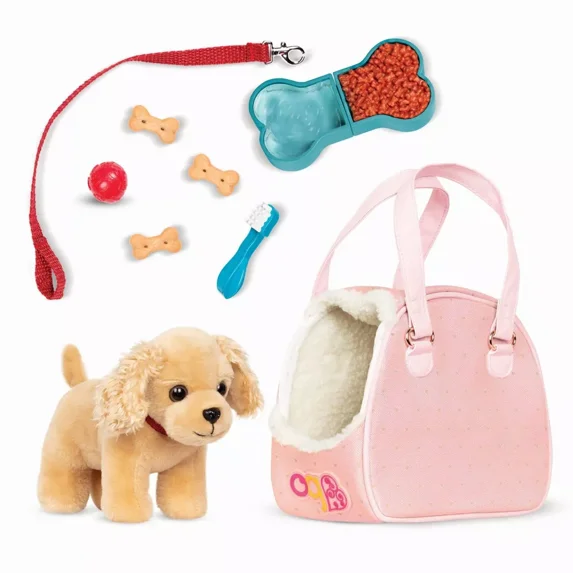 Dog Carrier & Pet Plush Puppy for 18" Dolls