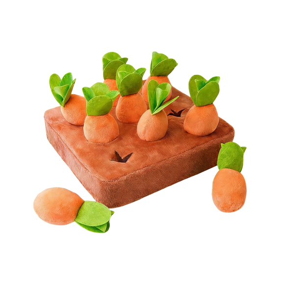 Dog Carrot Toy, Hide and Seek Dog Toy - Qyaukm Enrichment Carrot Dog Toys, 9Pc Carrots & Farm Snuffle Mat for Hide and Seek Snuffle Toys for Small and Medium Dogs