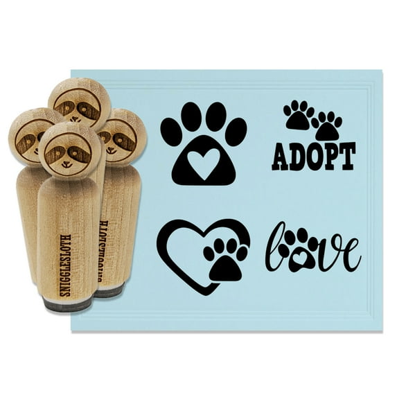Dog Cat Adopt Love Paw Print Heart Rubber Stamp Set for Scrapbooking Crafting Stamping - Mini 1/2 Inch