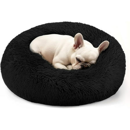 Dog & Cat Bed, 20in Cat Beds for Indoor Cats, Calming Donut Bed for Puppy and Kitten, Washable Round Fluffy Pet Bed for Small Medium Dogs and Cats (Black)