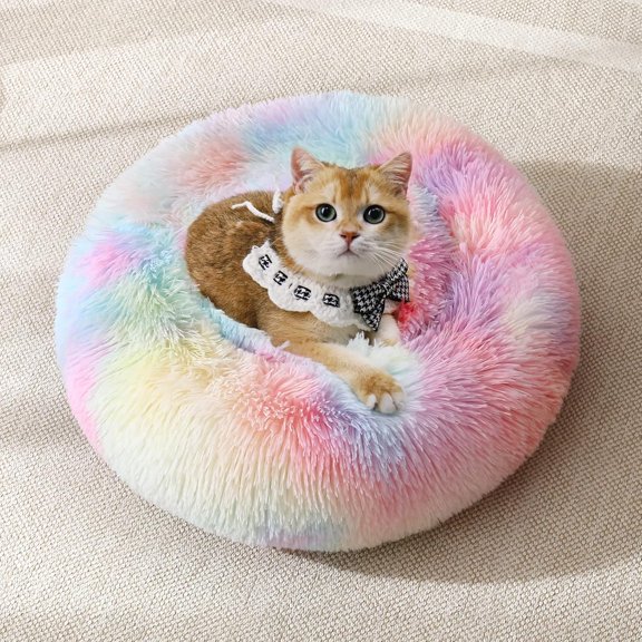 Dog & Cat Bed, Calming Anti-Anxiety Pet Bed for Small Dogs, Fluffy Donut Cushion for Small and Medium Pets