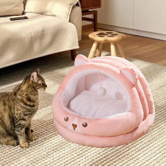 Dog Cat Bed Dog Beds Autumn Winter Snooze Soft Indoor for Cats or Small Dogs Cat House Semi Closed Dog Cat Nest for Puppy Kitten Cats Dog Pink