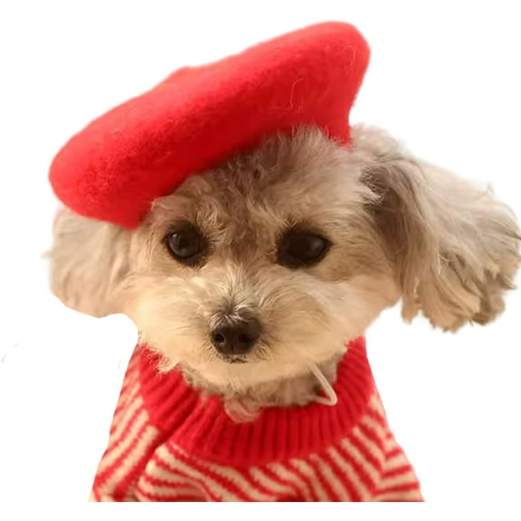 Dog Cat Beret Wool Hat Headband French Artist Beanie Beret Pet Dog Christmas Costume Hair Accessory Photo Props (One Size)