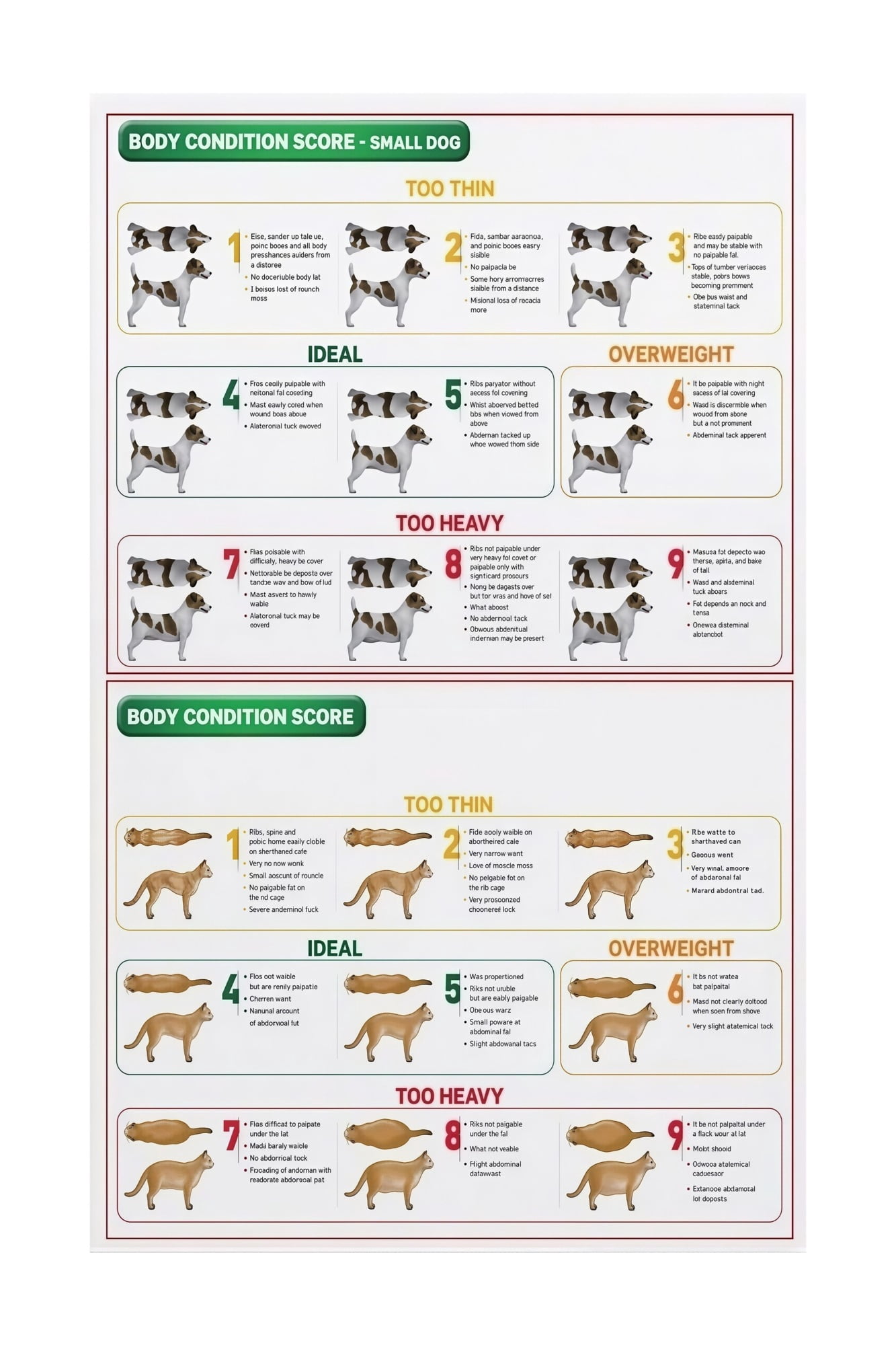 Bcs Animal Rabbit Dog Cat Body Condition Score BCS Chart Poster Educational Wall Art for ...