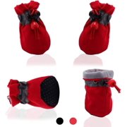 Dog Cat Boots Soft Shoes Anti-Slip Booties, with Adjustable Strap and Reflective Strip, Premium Paw Protector Only Fit for Small Dog (4Pcs)(Red, 2)
