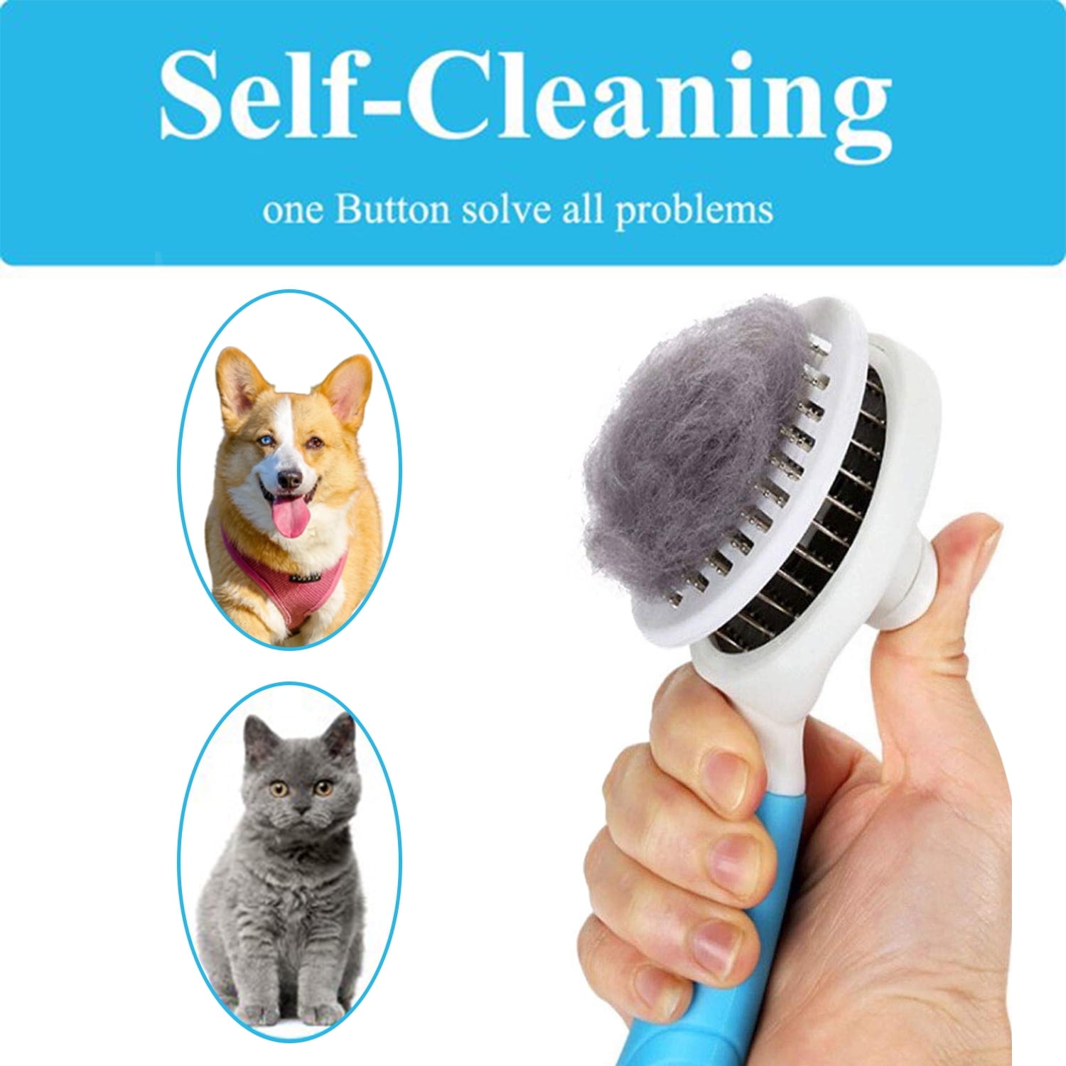 Depets Self Cleaning Slicker Brush, Dog Cat Bunny Pet Grooming Shedding Brush - Easy to Remove Loose Undercoat, Pet Massaging Tool Suitable for Pets