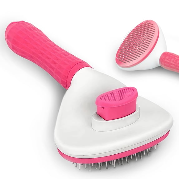 Dog & Cat Brush, Soft Self Cleaning Slicker Brush, Skin-Friendly Upgraded Dog Brush for Shedding, Massaging, and Grooming – Perfect for Long & Short Coats (Pink)