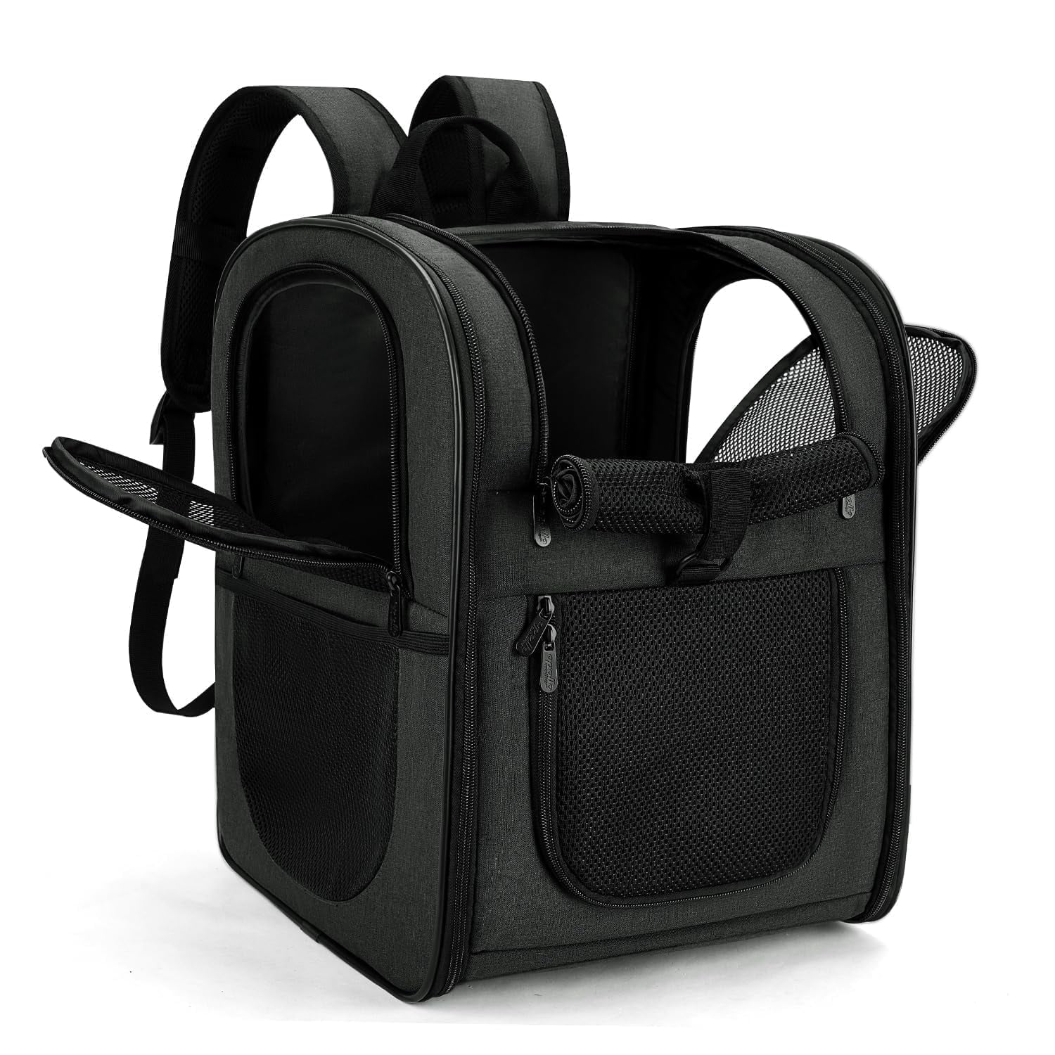 Dog & Cat Carrier Backpack for 4-18lb Pets - Ventilated Safe Design with Padded Back Support, Breathable Mesh Pet Backpack for Hiking, Travel, Outdoor (Black)
