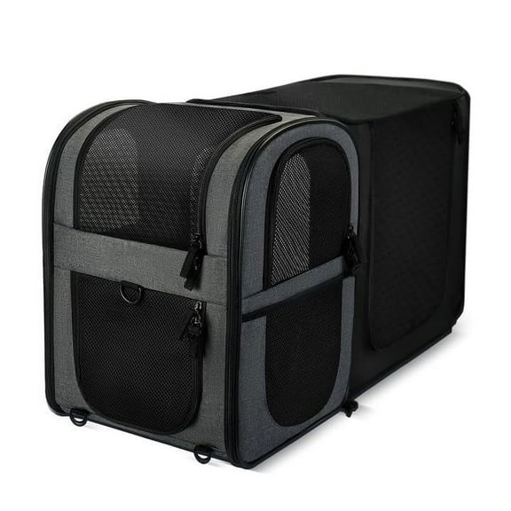 Expandable Pet Carrier Backpack - Safety Design & Cushioned Back Support for Small/Large Cats Dogs Puppies - Gray, Travel Hiking Outdoor Use