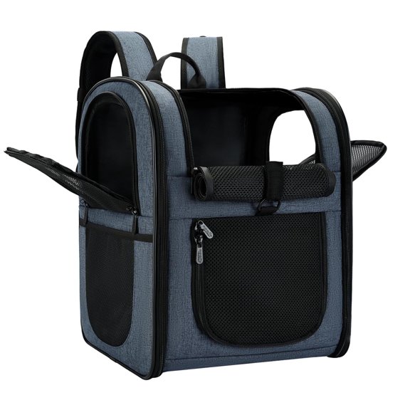 Dog & Cat Carrier Backpack for 4-18lb Pets - Ventilated Safe Design with Padded Back Support, Breathable Mesh Pet Backpack for Hiking, Travel, Outdoor (Navy)