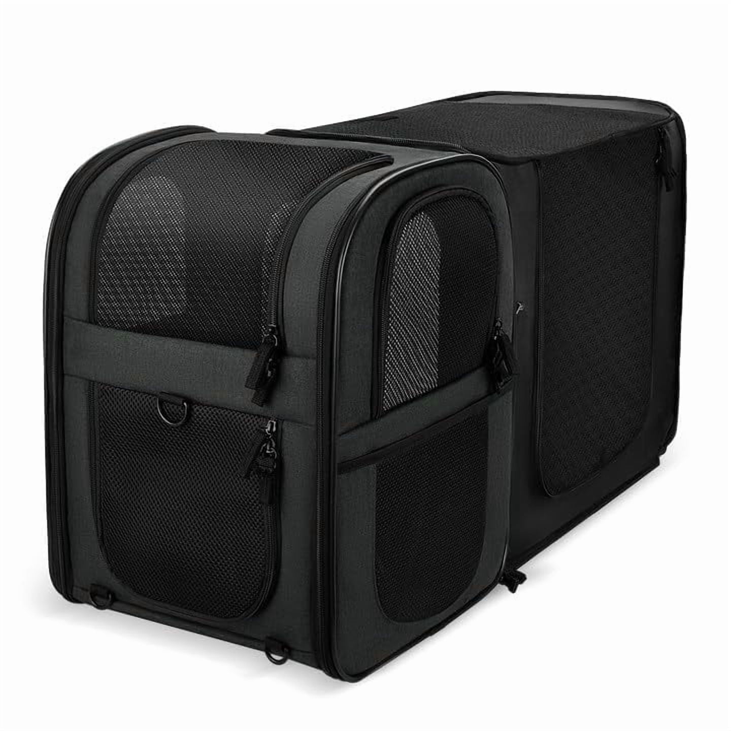 Expandable Pet Carrier Backpack - Safety Design & Cushioned Back Support for Small/Large Cats Dogs Puppies - Black, Travel Hiking Outdoor