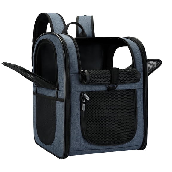 Dog & Cat Carrier Backpack for 4-18lb Pets - Ventilated Safe Design with Padded Back Support, Breathable Mesh Pet Backpack for Hiking, Travel, Outdoor (Navy)