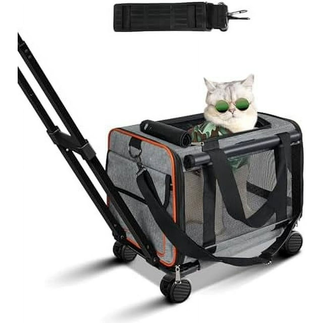 Dog Cat Carrier with Wheels Foldable Pet Carrier Airline Approved with