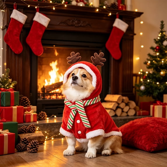 Dog Cat Christmas Costume for Small Medium Pets Holiday Outfit with Hood Soft Stretchy Pet Apparel for Party Photo Shoot, Adjustable Festive Sweatshirt for Puppy Kitten, Style B, Pet Clothes