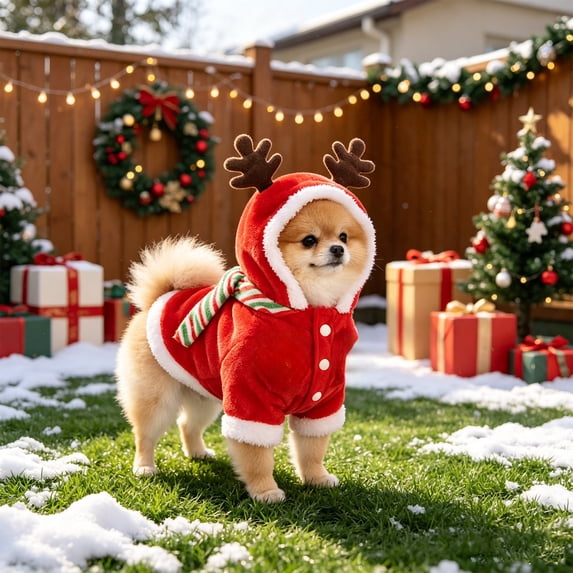 Dog Cat Christmas Costume for Small Medium Pets Holiday Outfit with Hood Soft Stretchy Pet Apparel for Party Photo Shoot, Adjustable Festive Sweatshirt for Puppy Kitten, Style C, Pet Clothes