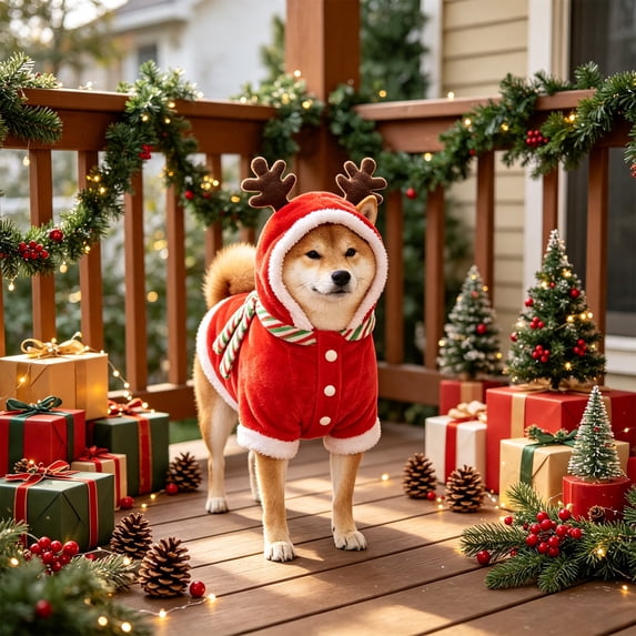 Dog Cat Christmas Costume for Small Medium Pets Holiday Outfit with Hood Soft Stretchy Pet Apparel for Party Photo Shoot, Adjustable Festive Sweatshirt for Puppy Kitten, Style A, Pet Clothes