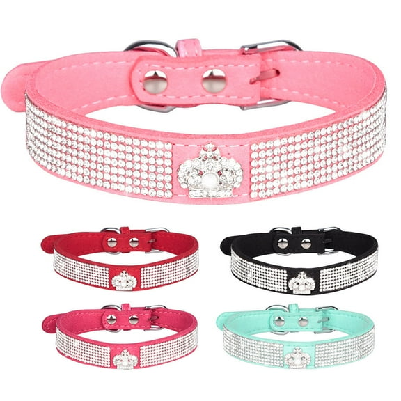 Dog Cat Collar Bling Diamond with Rhinestone Crown Decoration for Small Medium Large Dogs