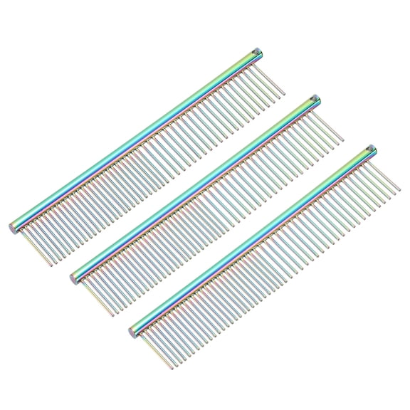 Dog Cat Comb, Pet Combs Stainless Steel Teeth for Knots Mats Loose Hair Removal, 6.5 IN (Colorful Plated, 3 Pack)
