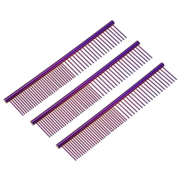 Dog Cat Comb, Pet Combs Stainless Steel Teeth for Knots Mats Loose Hair Removal, 6.5 IN (Purple Plated, 3 Pack)