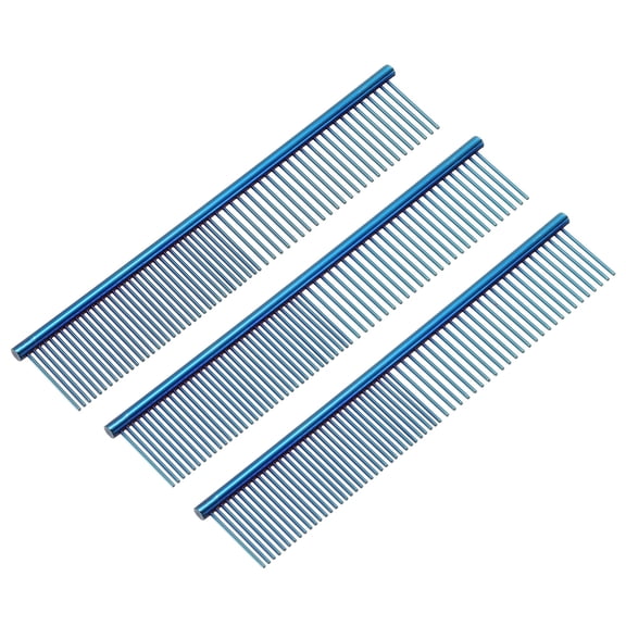 Dog Cat Comb, Pet Combs Stainless Steel Teeth for Knots Mats Loose Hair Removal, 7.5 IN (Blue Plated, 3 Pack)