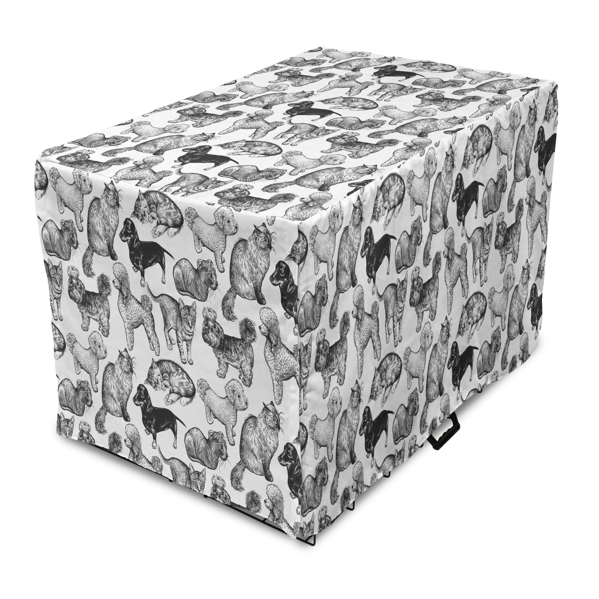 Dog And Cat Dog Crate Cover Monochrome Design Of Various Photo Inspiration