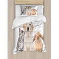 thumbnail image 1 of Dog and Cat Duvet Cover Set, Front Scene of a Bunny Piglet Cat and a Dog Staring, Decorative 2 Piece Bedding Set with 1 Pillow Shams, Twin Size, Pale Peach Taupe, by Ambesonne, 1 of 3