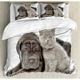 thumbnail image 1 of Dog and Cat Duvet Cover Set, Neapolitan Mastiff and a Grey Kitten Looking at Camera, Decorative 3 Piece Bedding Set with 2 Pillow Shams, King Size, Dark Grey Pale Taupe, by Ambesonne, 1 of 3