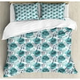 thumbnail image 1 of Dog and Cat Duvet Cover Set, Sketchy Pencil Drawn Portraits of Kittens and Puppies, Decorative 3 Piece Bedding Set with 2 Pillow Shams, Queen Size, Dark Sky Blue Cadet Blue, by Ambesonne, 1 of 3